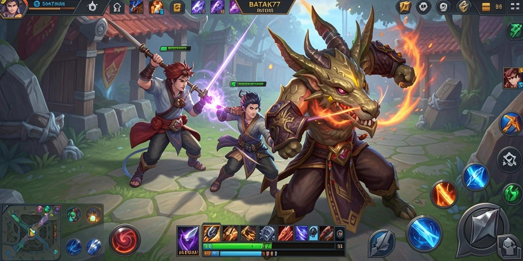 Tangkapan layar gameplay <strong>BATIK77</strong> yang menunjukkan aksi seru dalam pertempuran.