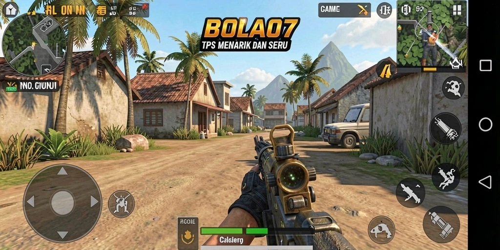 Screenshot gameplay <strong>BOLA07</strong> menunjukkan aksi menegangkan dalam pertempuran TPS.