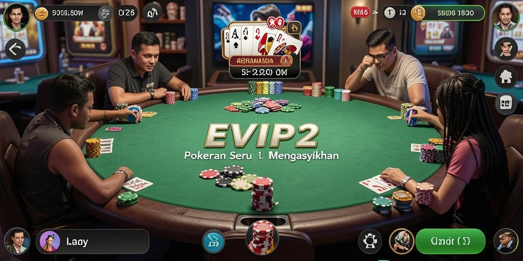 Screenshot utama EVIP2 menampilkan gameplay seru dalam permainan Poker.