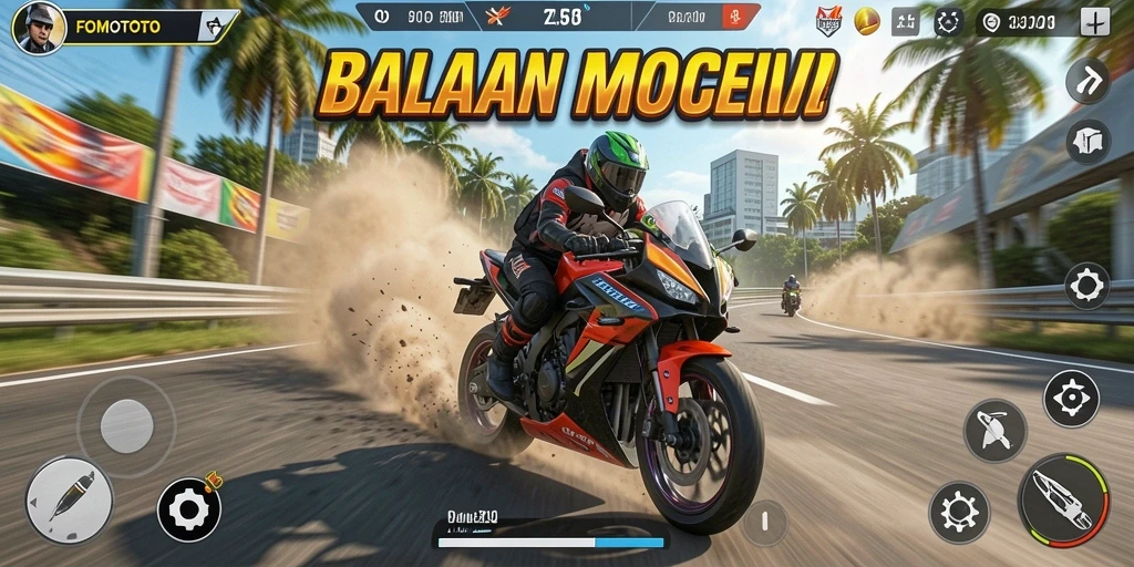 Gameplay seru FOMOTOTO dengan balapan motor yang menegangkan.