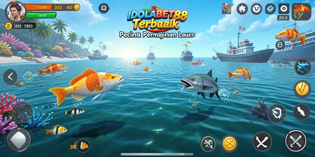 Screenshot gameplay IDOLABET88 menampilkan serunya berburu ikan.