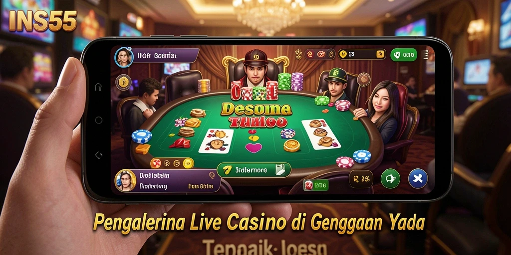 Screenshot gameplay Live Casino menunjukkan dealer berinteraksi langsung dengan pemain.