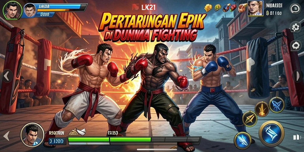 Tangkapan layar dari gameplay LK21 memperlihatkan aksi bertarung yang intens dan mendebarkan.