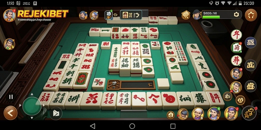 Screenshot gameplay <strong>REJEKIBET</strong> menampilkan aksi seru permainan Mahjong.