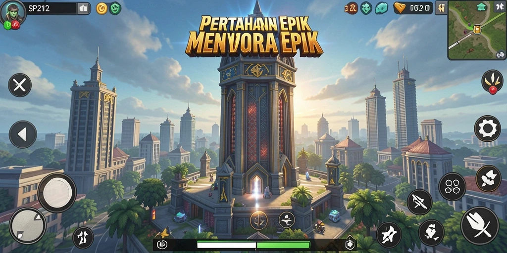 Screenshot utama SP212 menampilkan aksi seru dalam permainan Tower Defense.