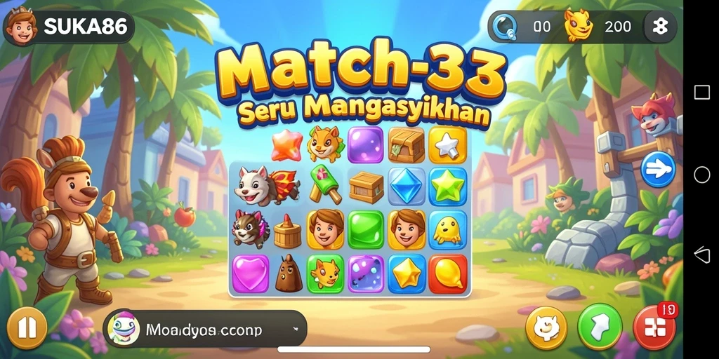 Tampilan gameplay <strong>SUKA86</strong> yang penuh warna dan menarik saat mencocokkan permata.